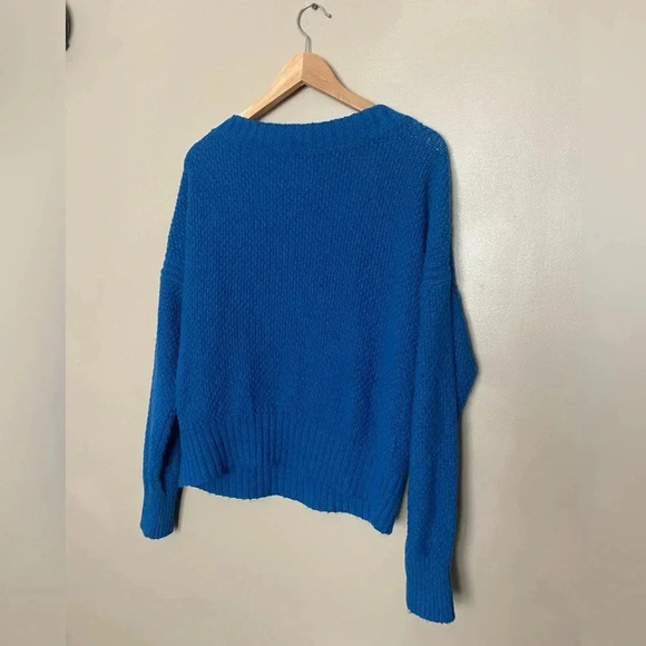 Abercrombie & Fitch Bright Blue V-Neck soft Cable Knit Sweater sz L Y2K EUC - Picture 6 of 16